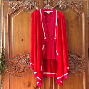 Misook Red and pink Cardigan and Top Set